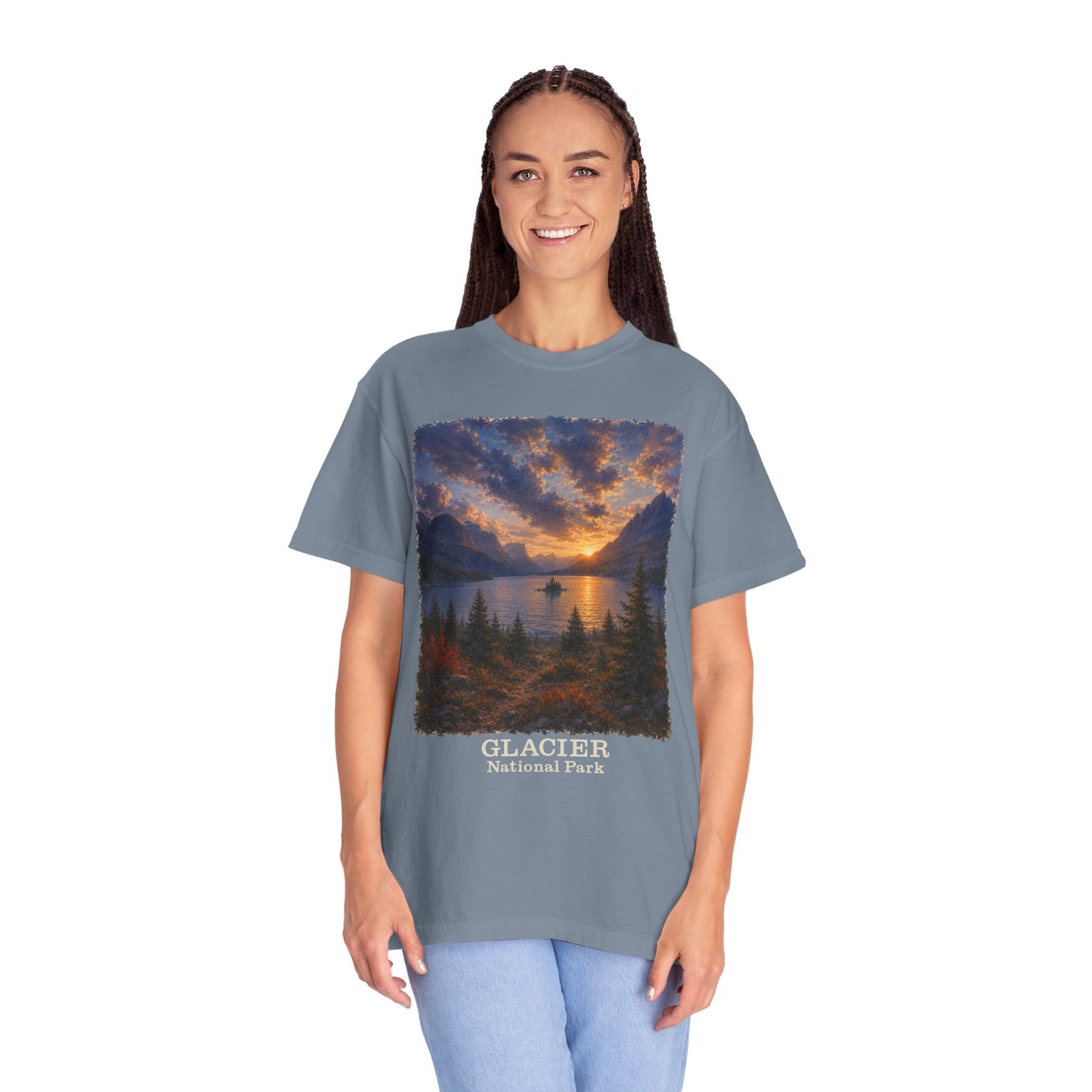 Glacier National Park Vintage Montana Landscape Sunset Scenic Wild Goose Island T-Shirt