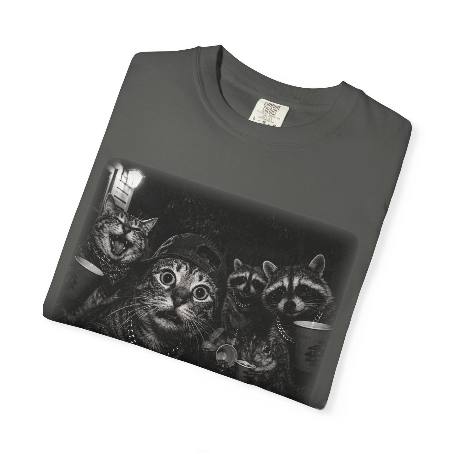 Backyard Midnight Party T-Shirt — Raccoons, Cats & Squirrels Porch Party Design