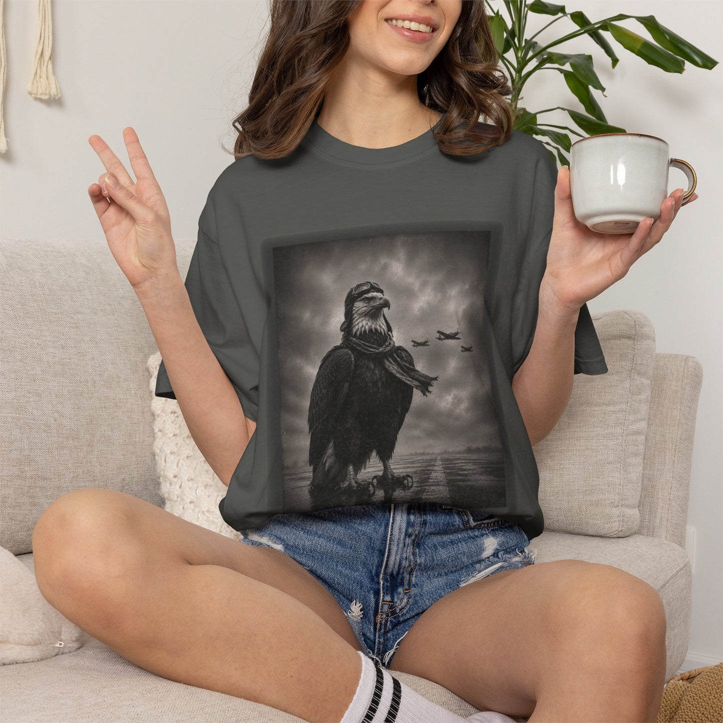 Vintage Distressed Eagle Aviator T-Shirt | WWII-Inspired Pilot Eagle Graphic Tee | Unisex Comfort Colors Shirt
