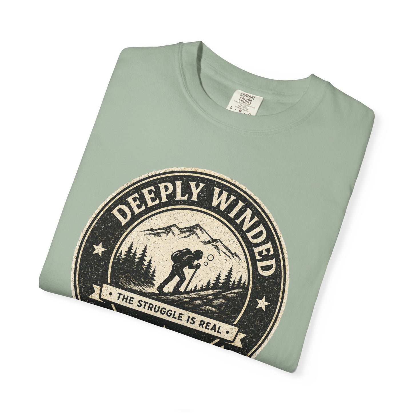 Deeply Winded Hiking Society T-Shirt — Playful Hiker Badge Design