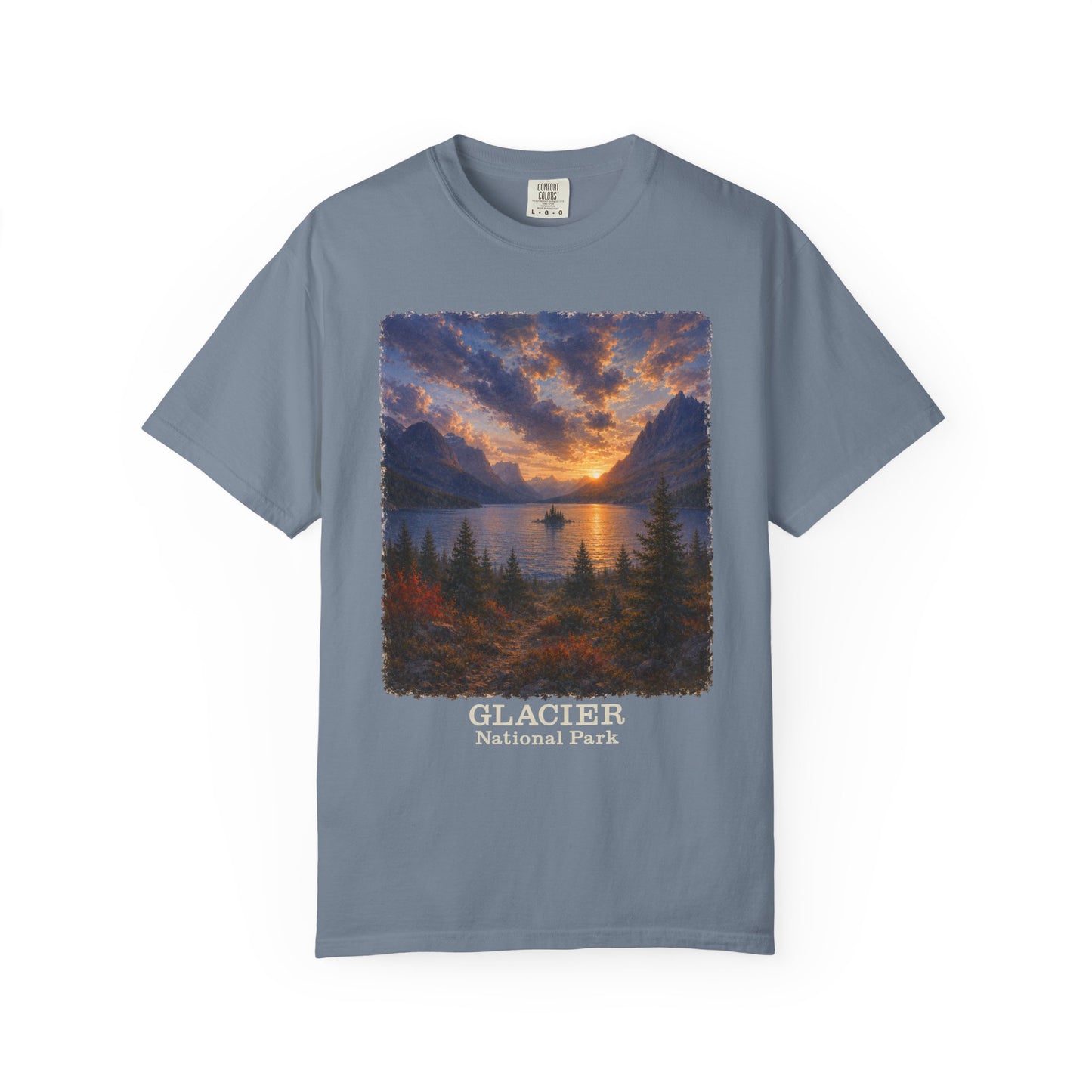 Glacier National Park Vintage Montana Landscape Sunset Scenic Wild Goose Island T-Shirt