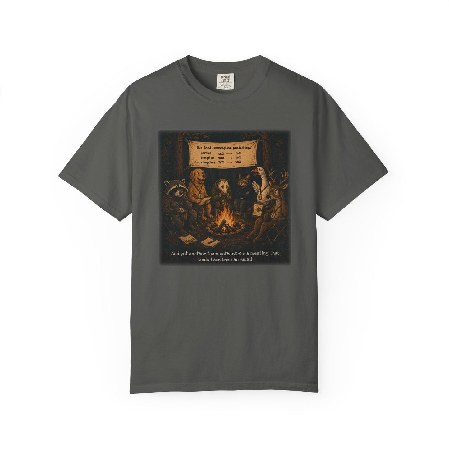 Campfire Meeting T-Shirt — “And Yet Another Team Gathers for a Meeting That Could Have Been an Email”