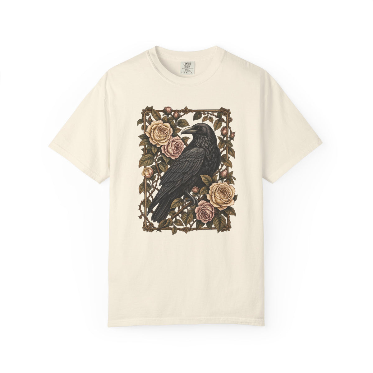 Raven & Roses Graphic T‑Shirt — Gothic Floral Botanical Vintage Tee