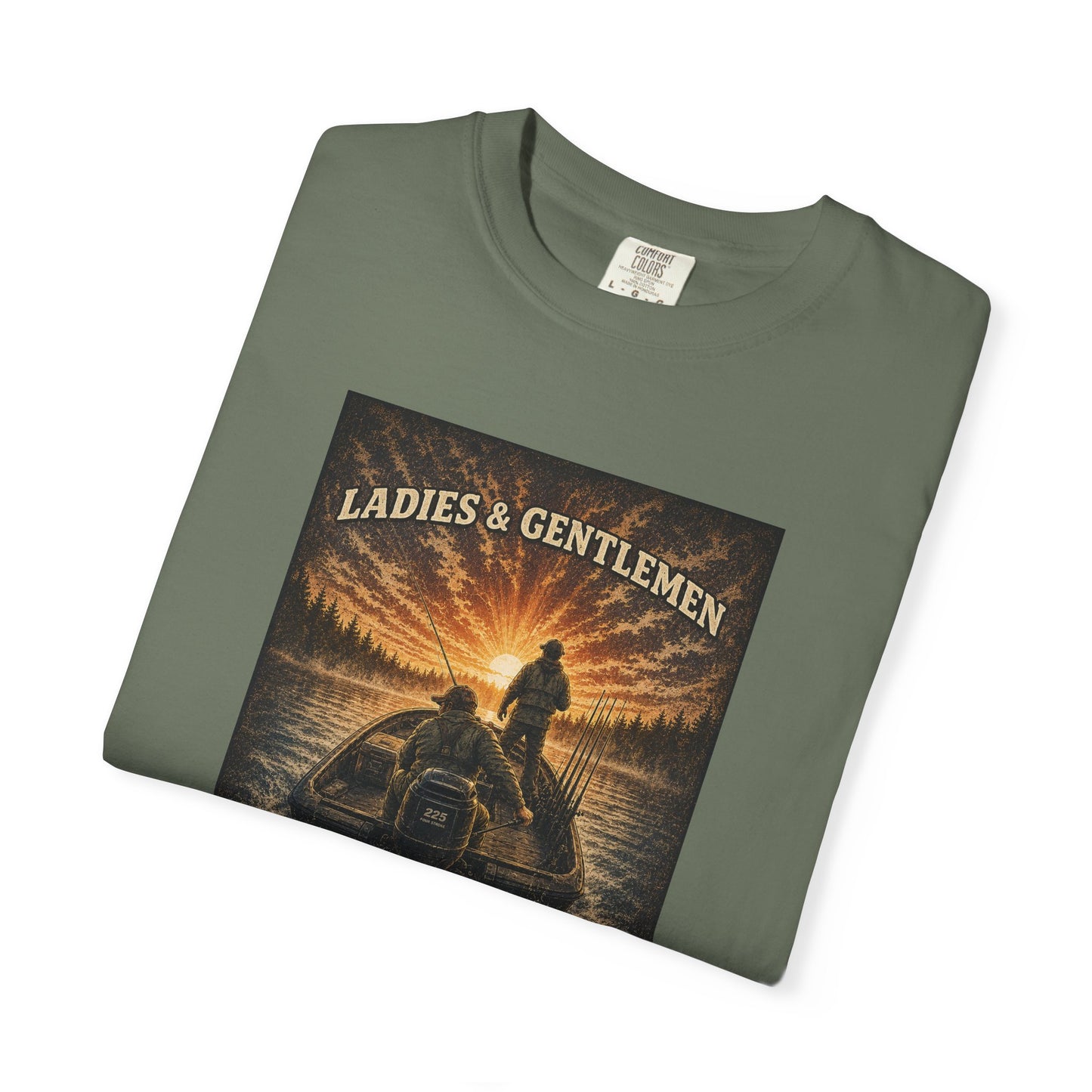 Fishing T-Shirt — "Ladies and Gentlemen, Start Your Engines" Retro Racing Boat Design
