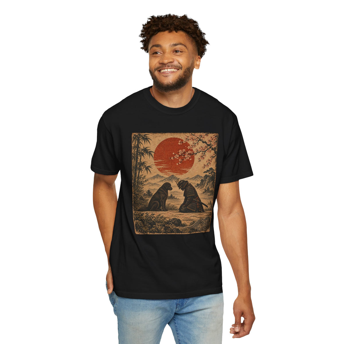 Samurai Bowing to Dog Shir, Vintage Japanese Dog Graphic Tee