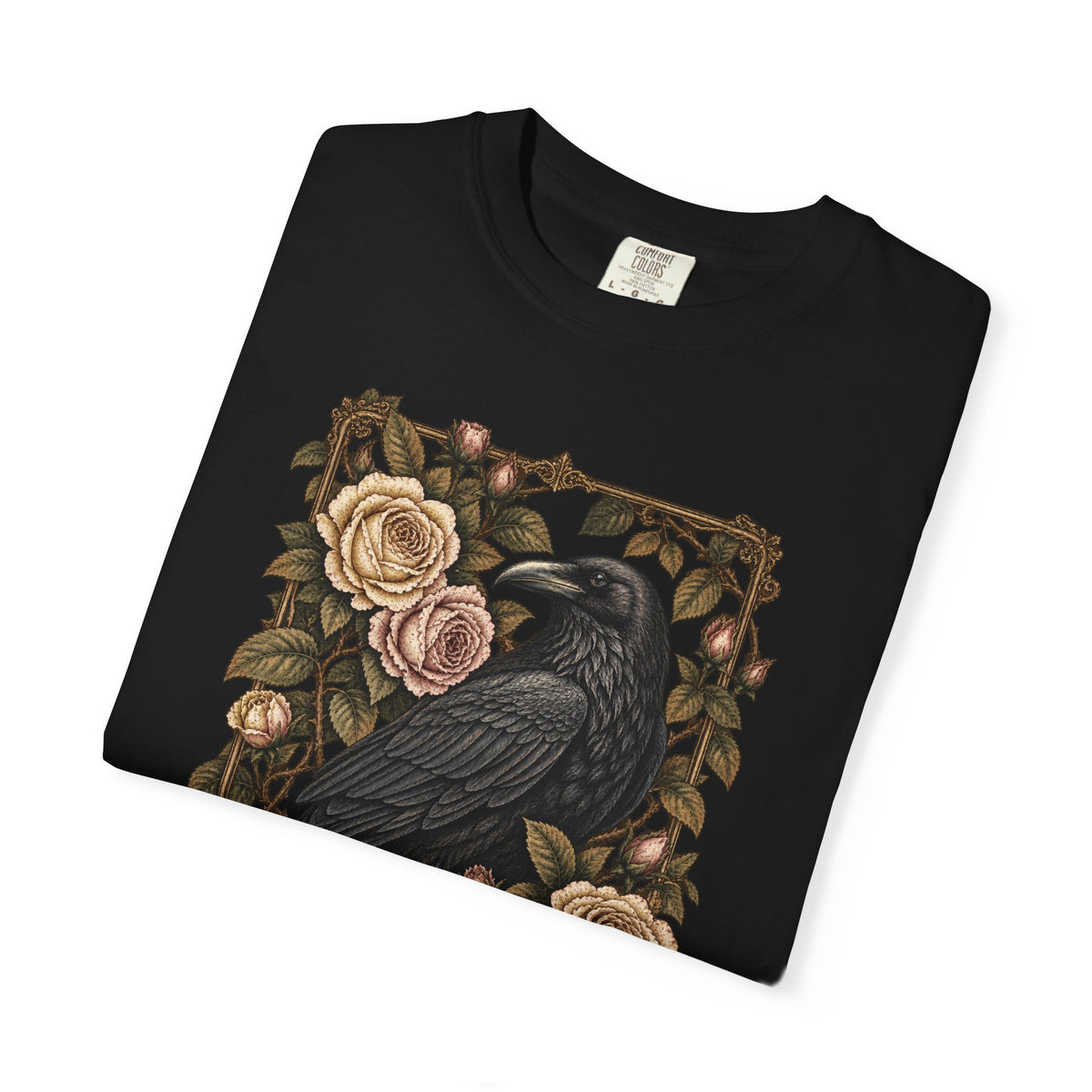 Raven & Roses Graphic T‑Shirt — Gothic Floral Botanical Vintage Tee