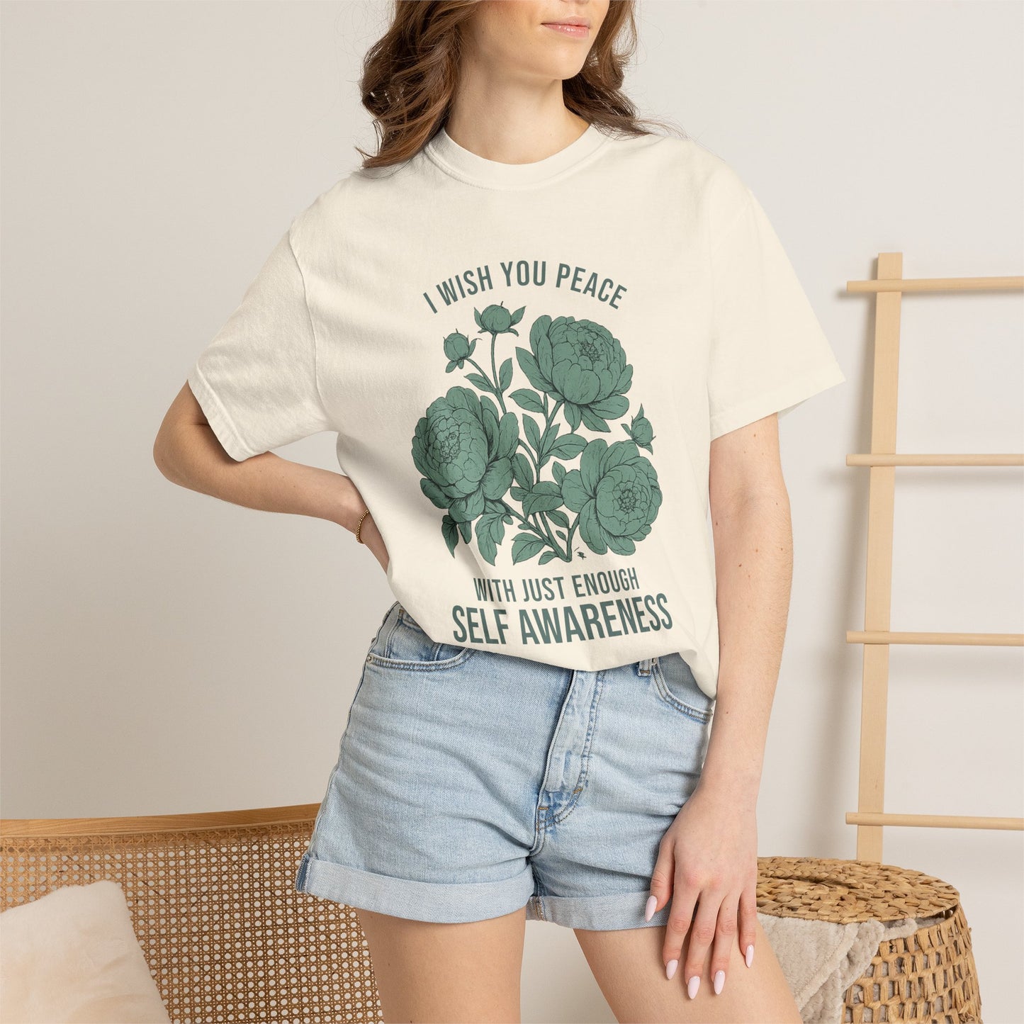 I Wish You Peace with Just Enough Self Awareness Shirt | Funny Introvert Graphic Tee | Vintage Floral Comfort Colors® T-Shirt