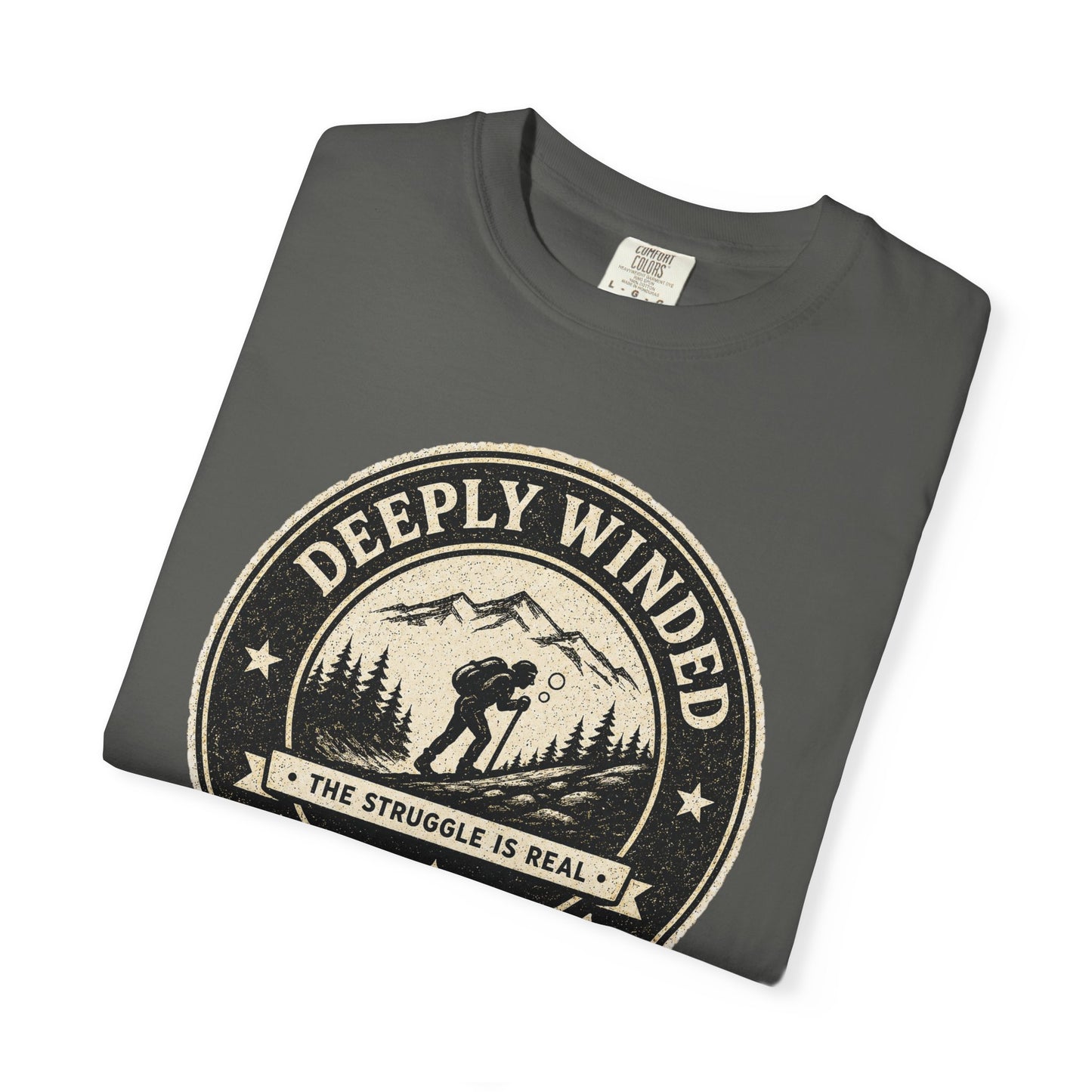 Deeply Winded Hiking Society T-Shirt — Playful Hiker Badge Design