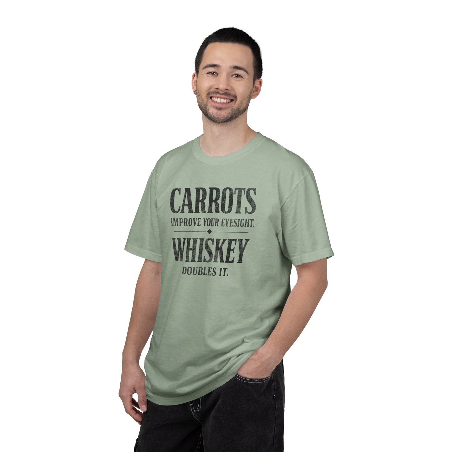 Carrots Improve Eyesight Whiskey Doubles It Shirt | Funny Whiskey Tee | Drinking Humor Shirt | Sarcastic Quote Shirt
