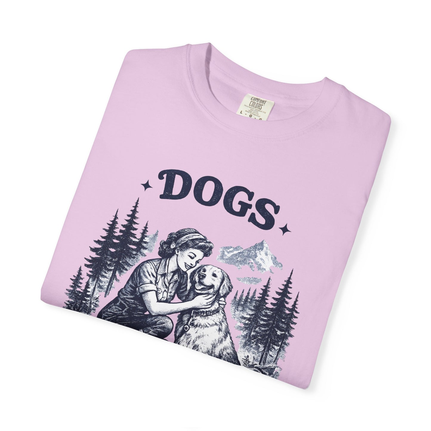 Vintage 1950s Woman & Dog T‑Shirt — “DOGS. BECAUSE MURDER IS WRONG”