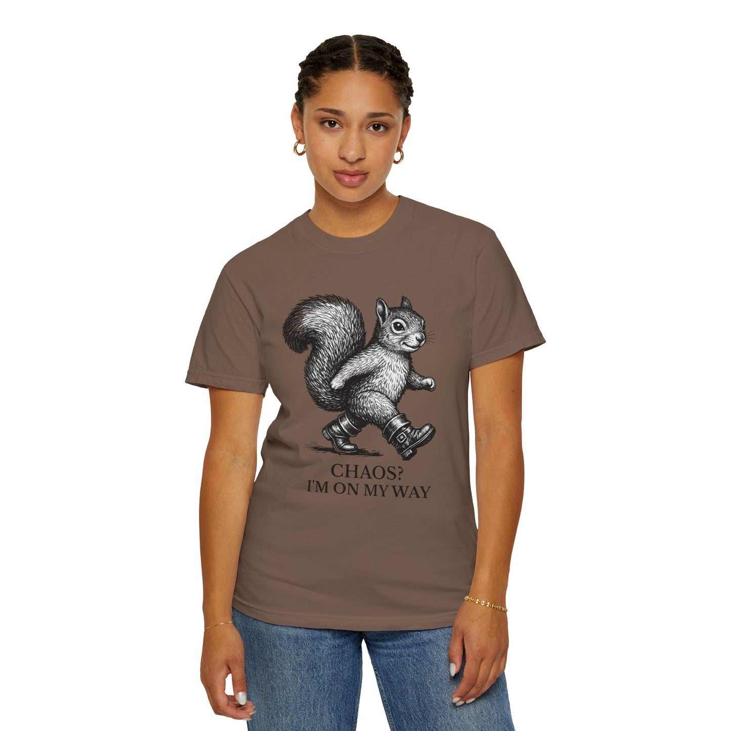 Chaos? I’m On My Way Squirrel T-Shirt | Funny Animal Graphic Tee