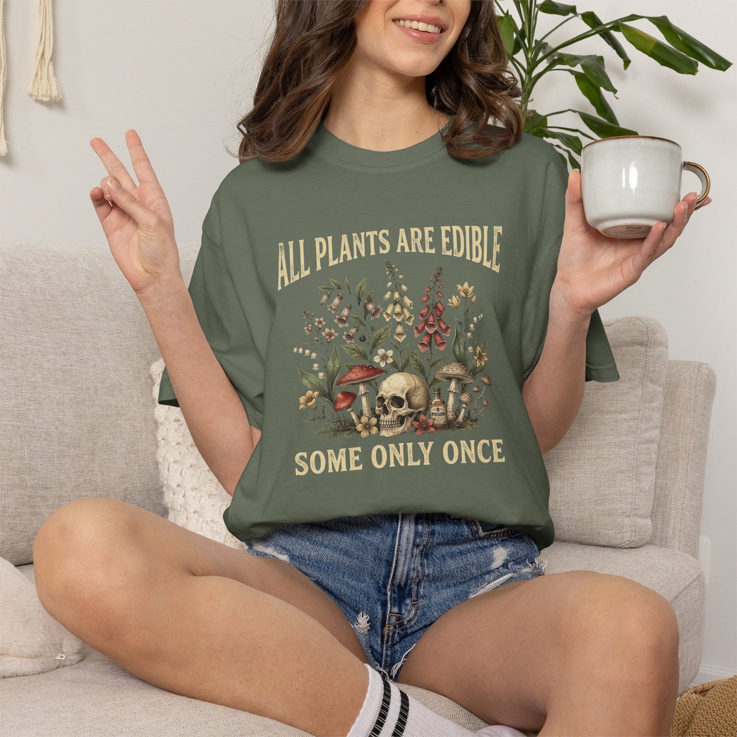 All Plants Are Edible Some Only Once Shirt | Funny Gardening Tee | Dark Humor Plant Shirt | Mushroom Graphic Tee