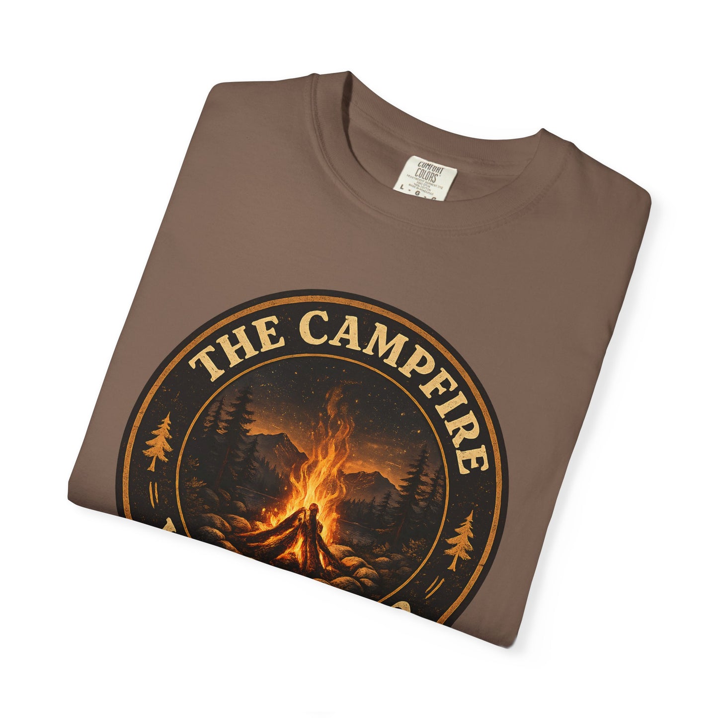 Campfire Whisperer T-Shirt — Retro Outdoor Camping Badge Tee