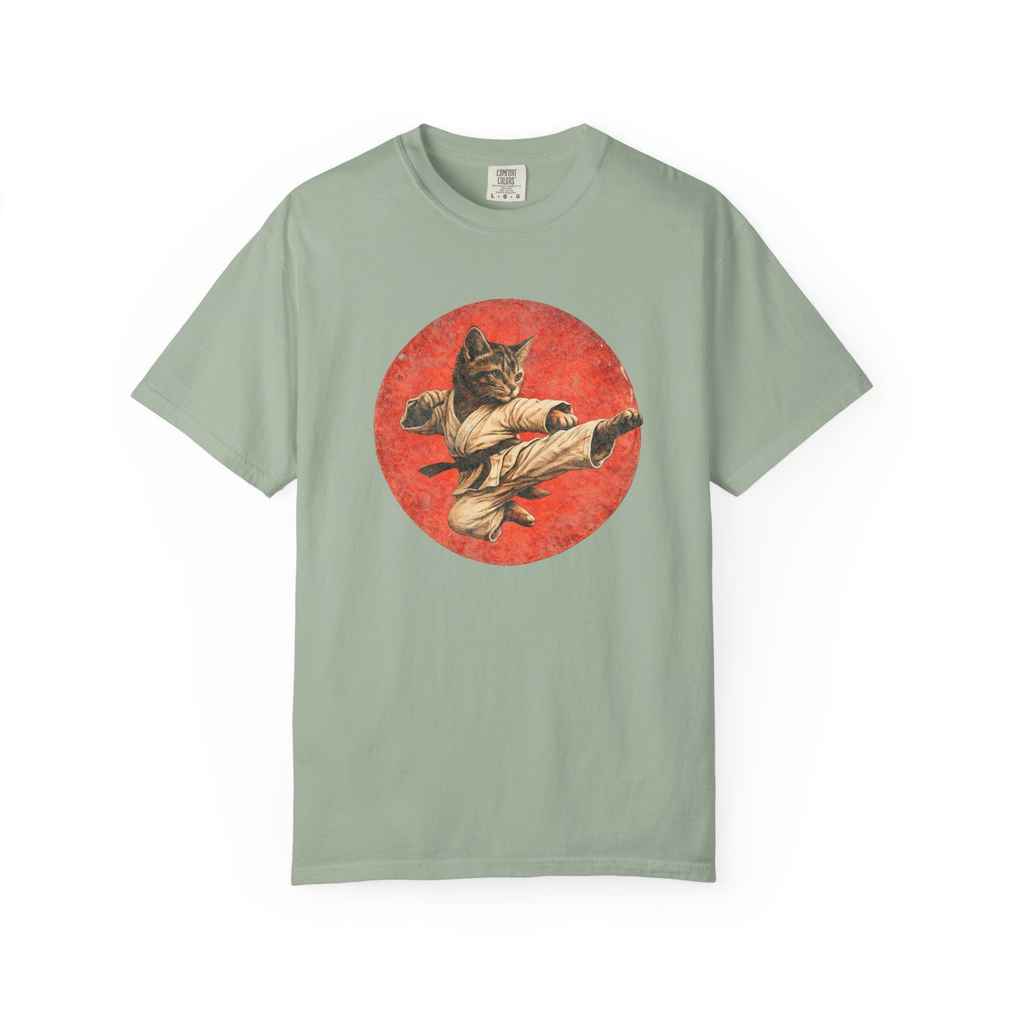 Vintage Retro Karate Kitten T-Shirt – Distressed Orange Circle Design