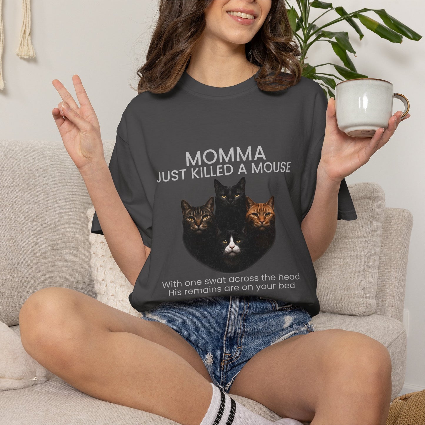 Momma Just Killed A Mouse Cat Lover T-Shirt, Funny Queen Cat Parody Tee