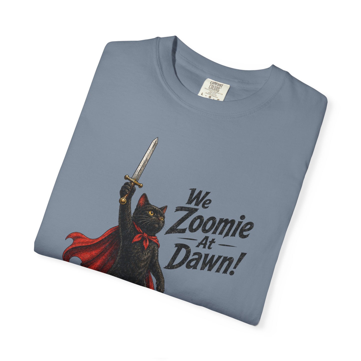 We Zoomie at Dawn Cat T-Shirt | Funny Black Cat Knight Graphic Tee | Comfort Colors Shirt