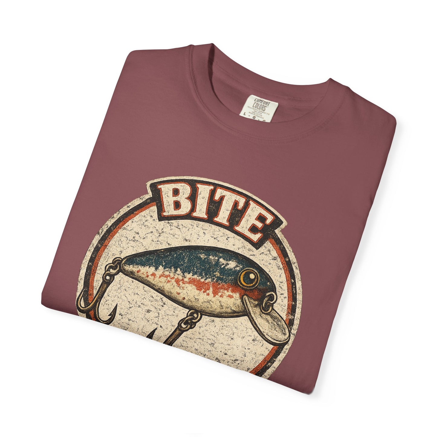 Vintage "Bite Me" Fishing Lure Badge T-Shirt