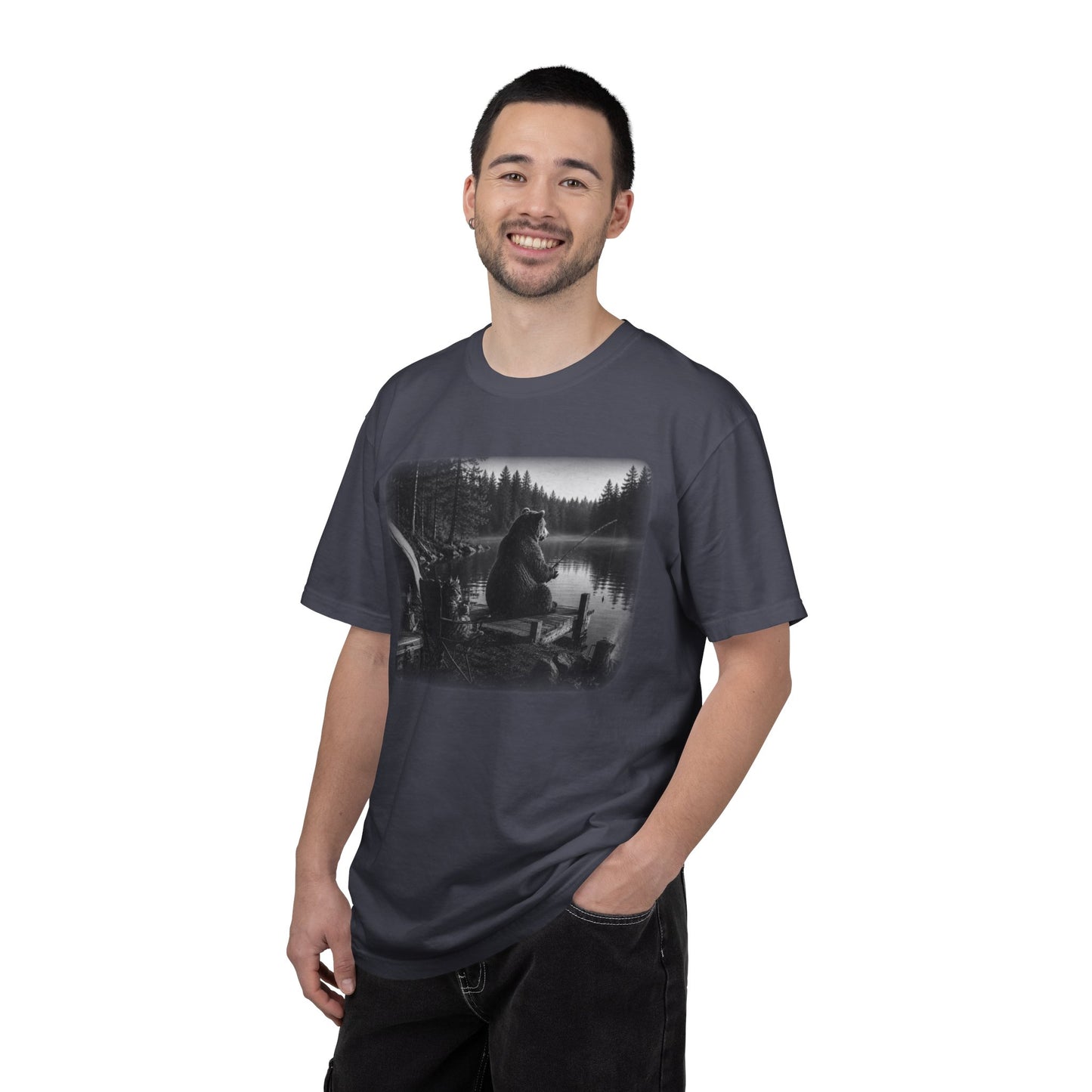 Bear and Cat Camping Shirt | Cozy Lake Fishing Graphic Tee
