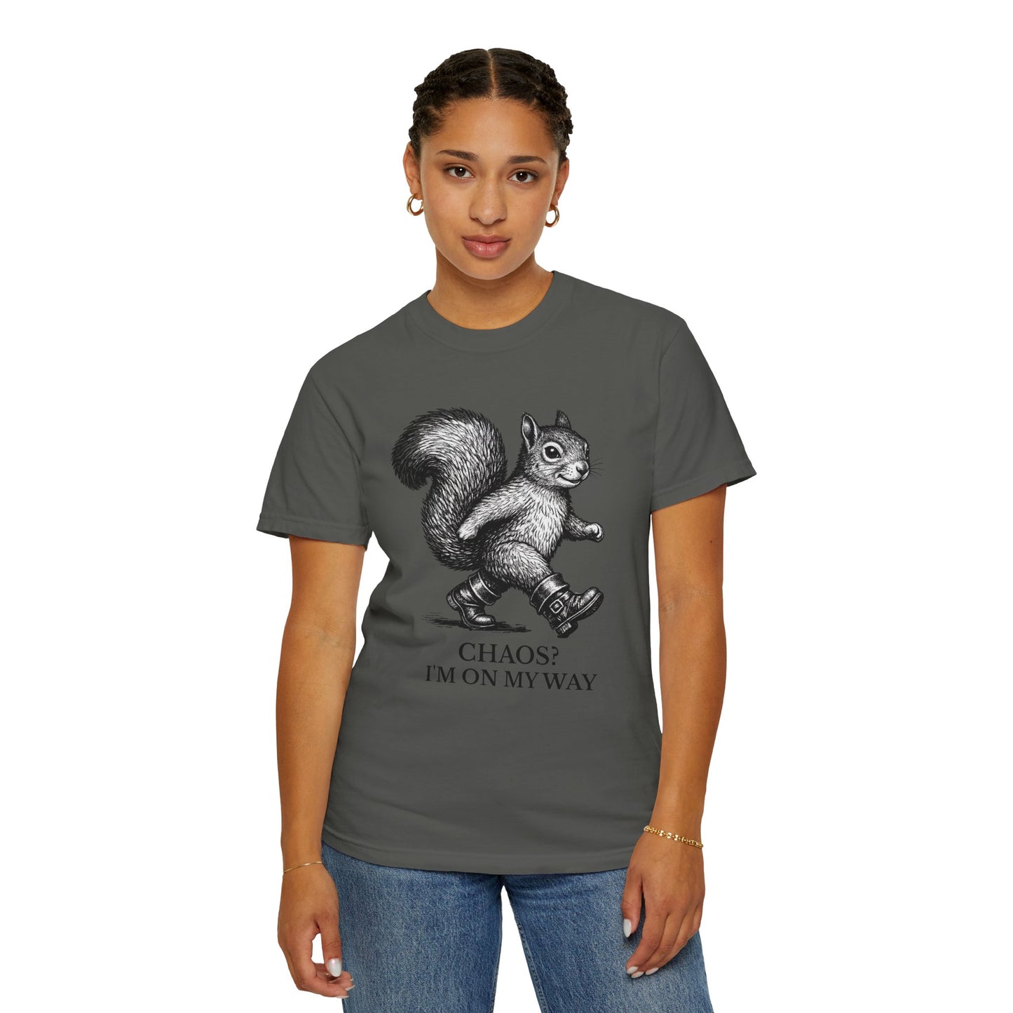Chaos? I’m On My Way Squirrel T-Shirt | Funny Animal Graphic Tee