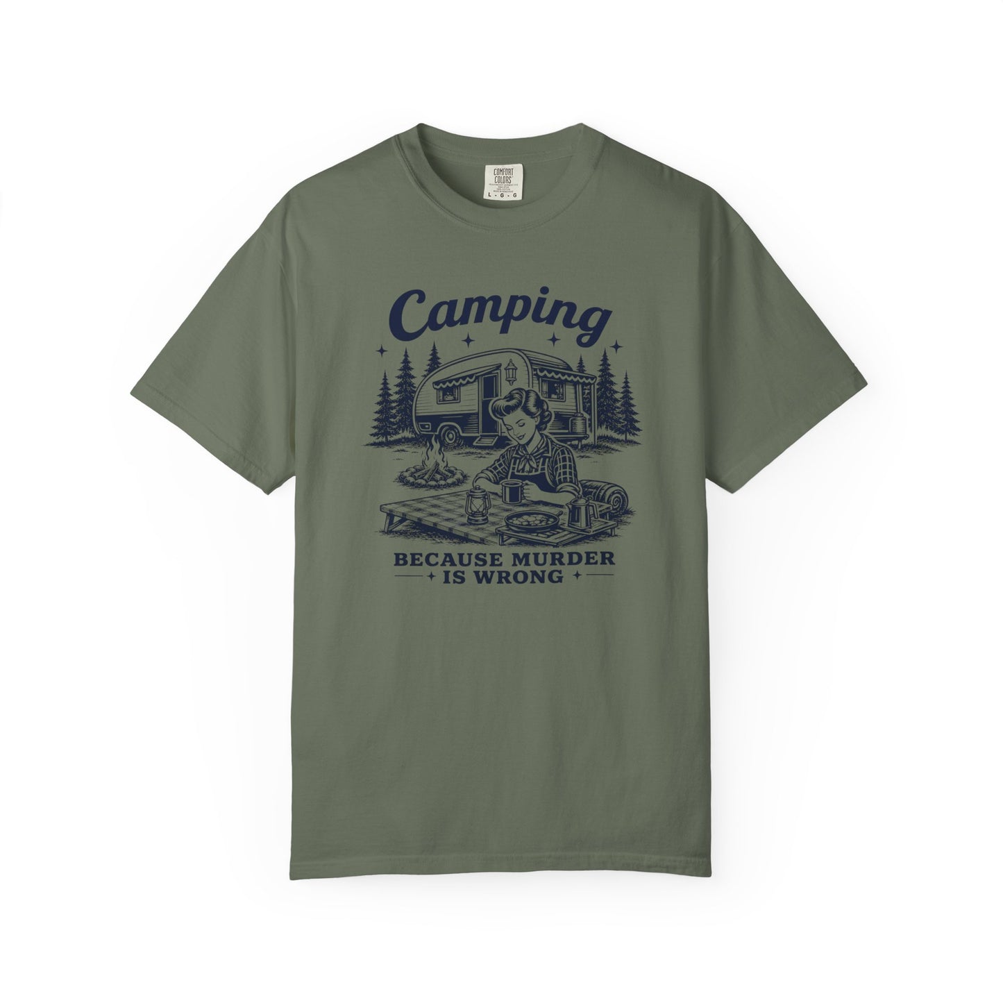 Camping Because Murder Is Wrong Vintage 1950s Camp T-Shirt