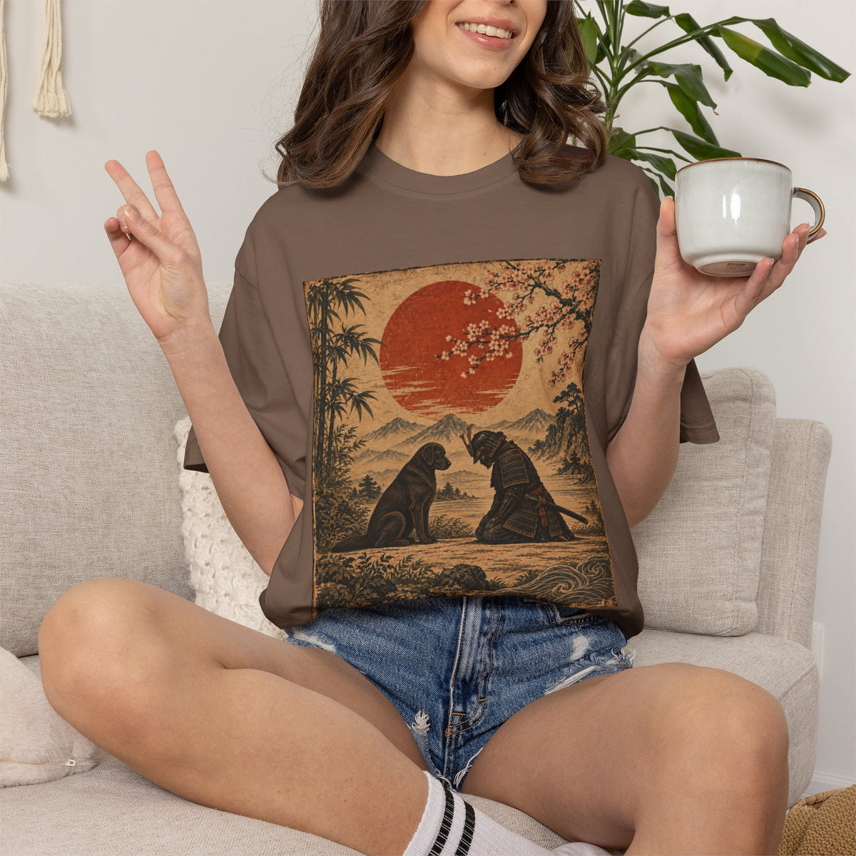 Samurai Bowing to Dog Shir, Vintage Japanese Dog Graphic Tee