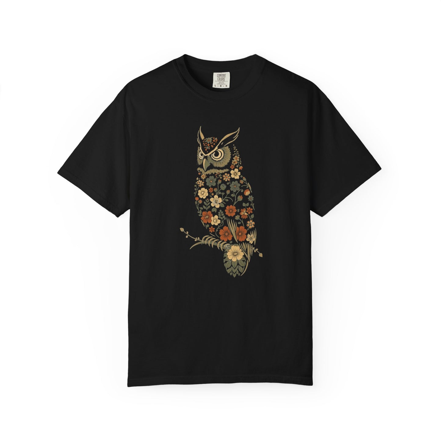 Owl Floral T-Shirt — Vintage Botanical Cottagecore Nature Owl Tee