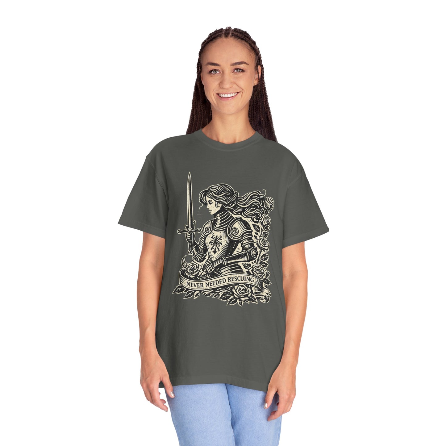 'Never Needed Rescuing' Feminist Female Knight Armor Graphic Tee