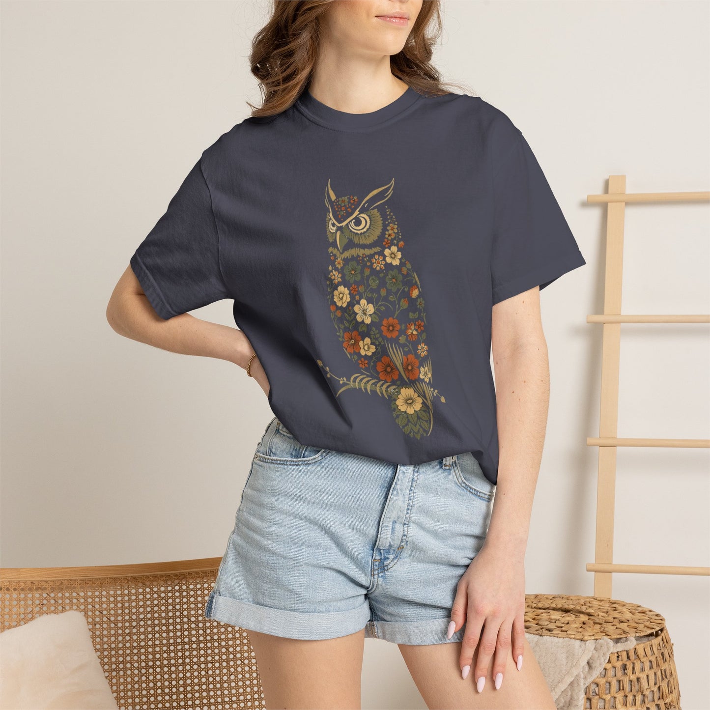 Owl Floral T-Shirt — Vintage Botanical Cottagecore Nature Owl Tee