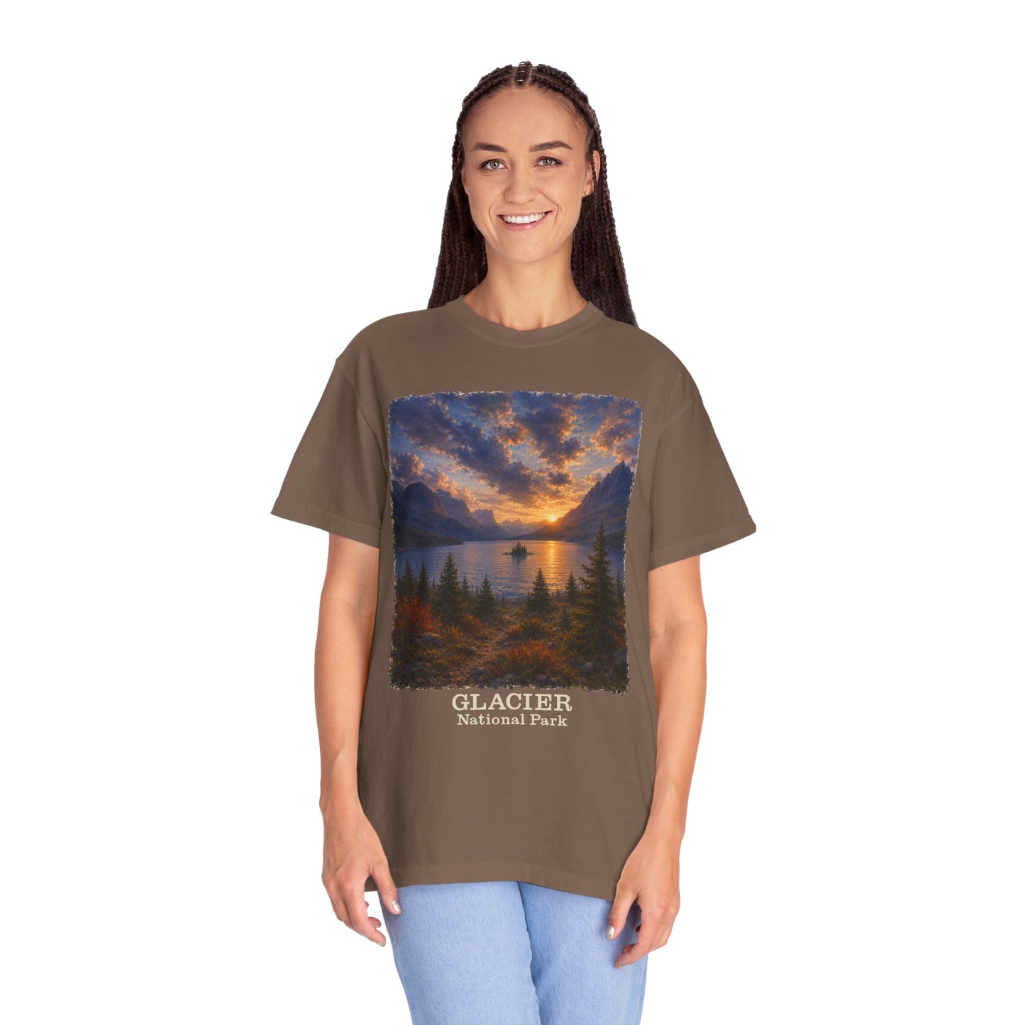 Glacier National Park Vintage Montana Landscape Sunset Scenic Wild Goose Island T-Shirt