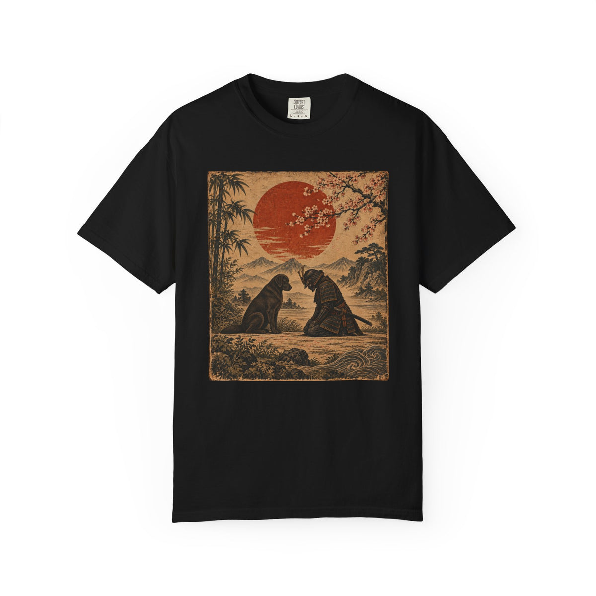 Samurai Bowing to Dog Shir, Vintage Japanese Dog Graphic Tee