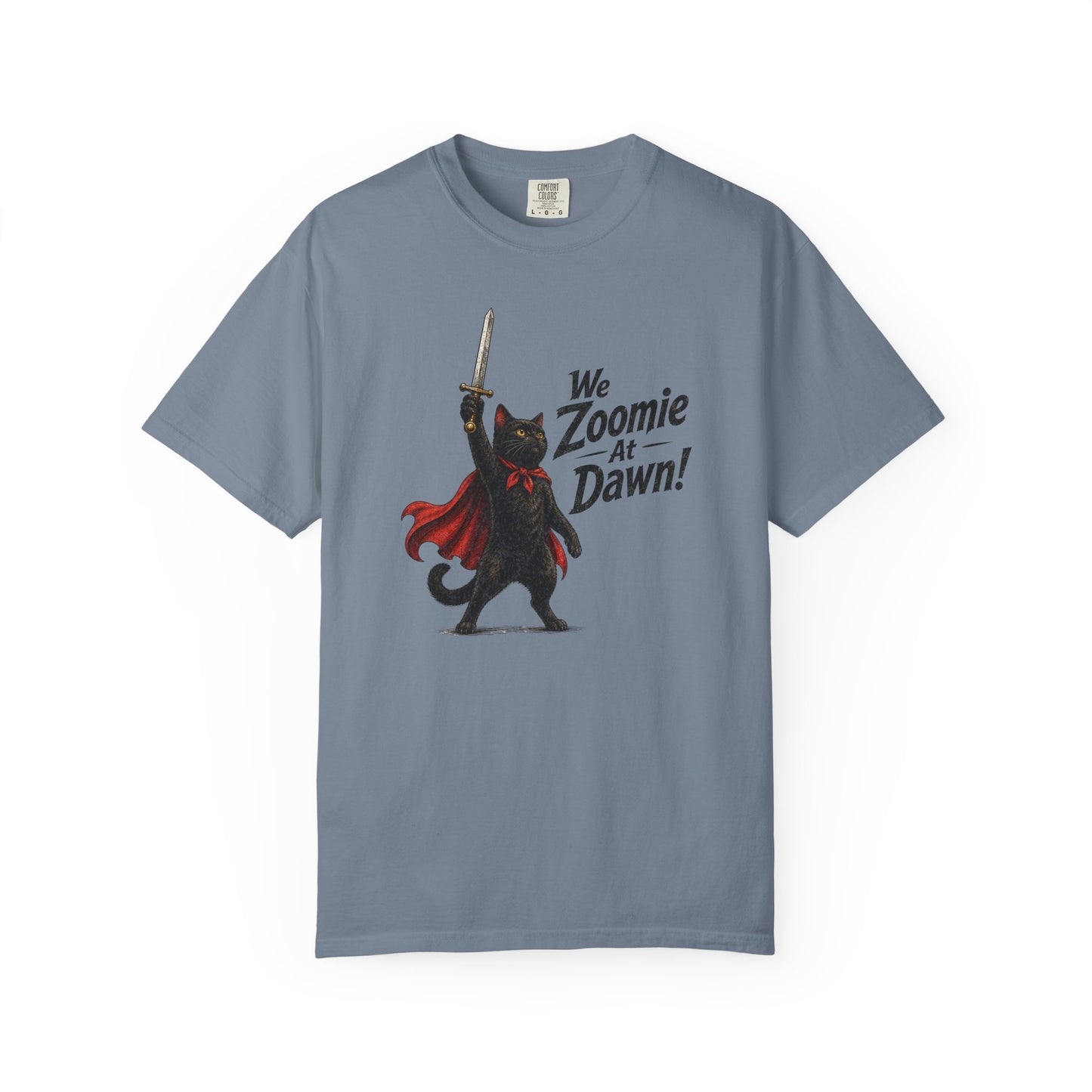 We Zoomie at Dawn Cat T-Shirt | Funny Black Cat Knight Graphic Tee | Comfort Colors Shirt