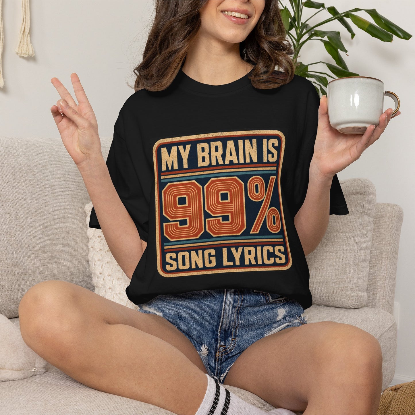 T-Shirt — "My Brain Is 99% Song Lyrics" Retro Music Lover Tee