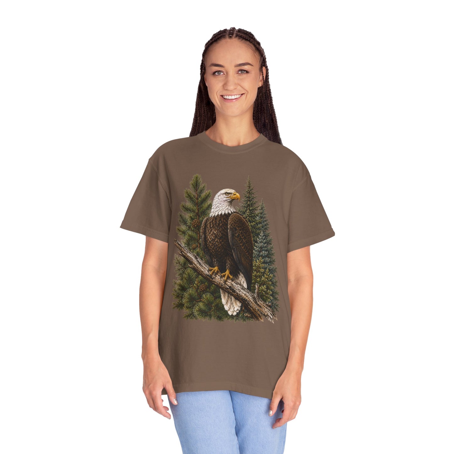 Majestic Bald Eagle Wildlife on Pine Branch Nature Art T-Shirt