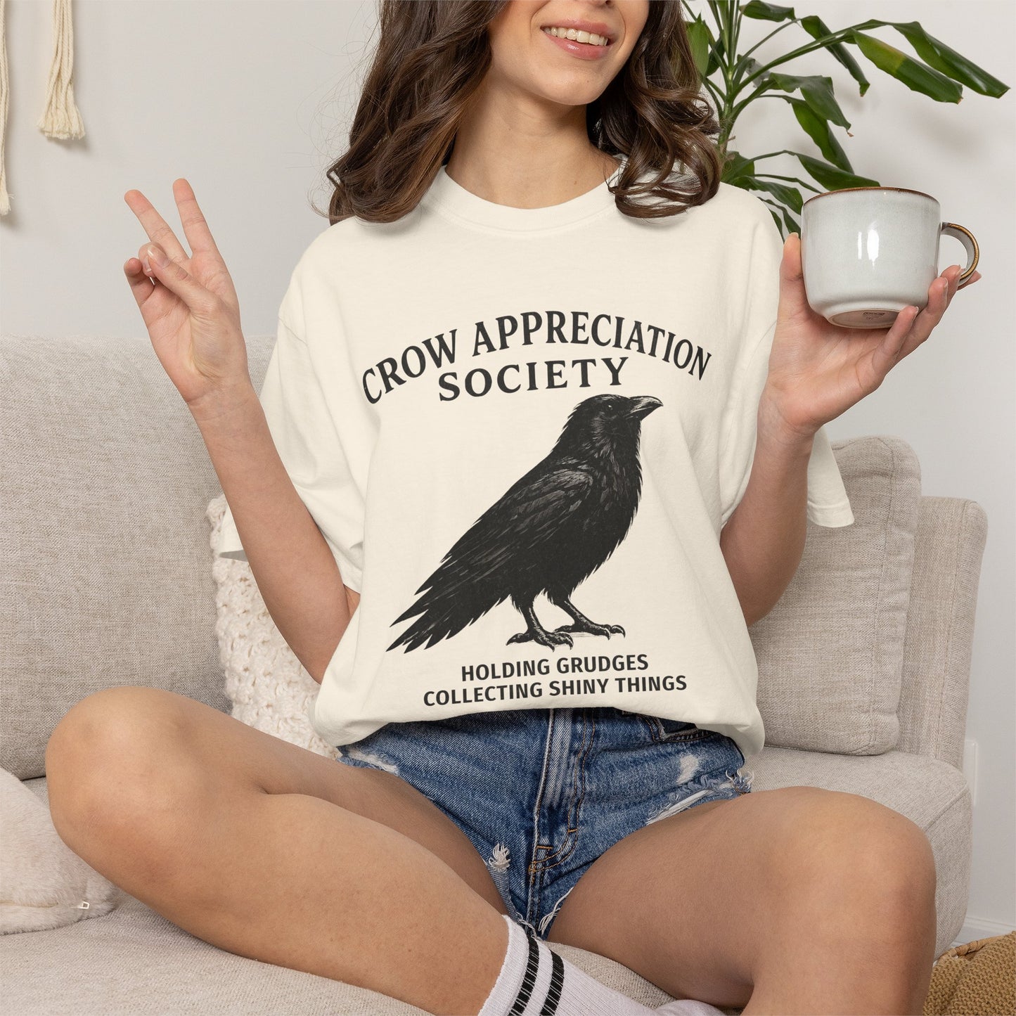 Crow Appreciation Society T-Shirt — 'Holding Grudges, Collecting Shiny Things' Funny Crow Graphic Tee