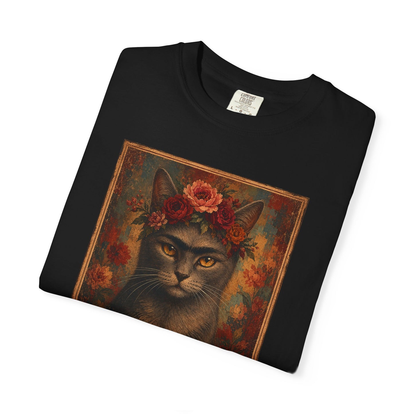 Frida Catlo Art Parody T-Shirt — Funny Frida Kahlo Cat with Flower Crown