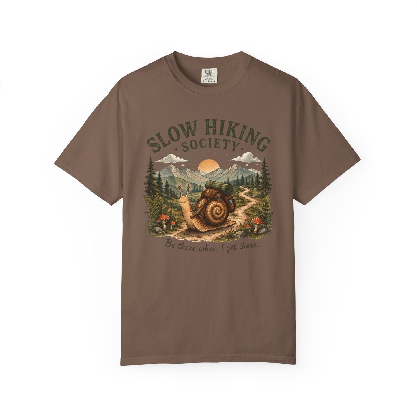 Slow Hiking Society T-Shirt, Retro Snail Vintage Be There When I Get There Nature Tee