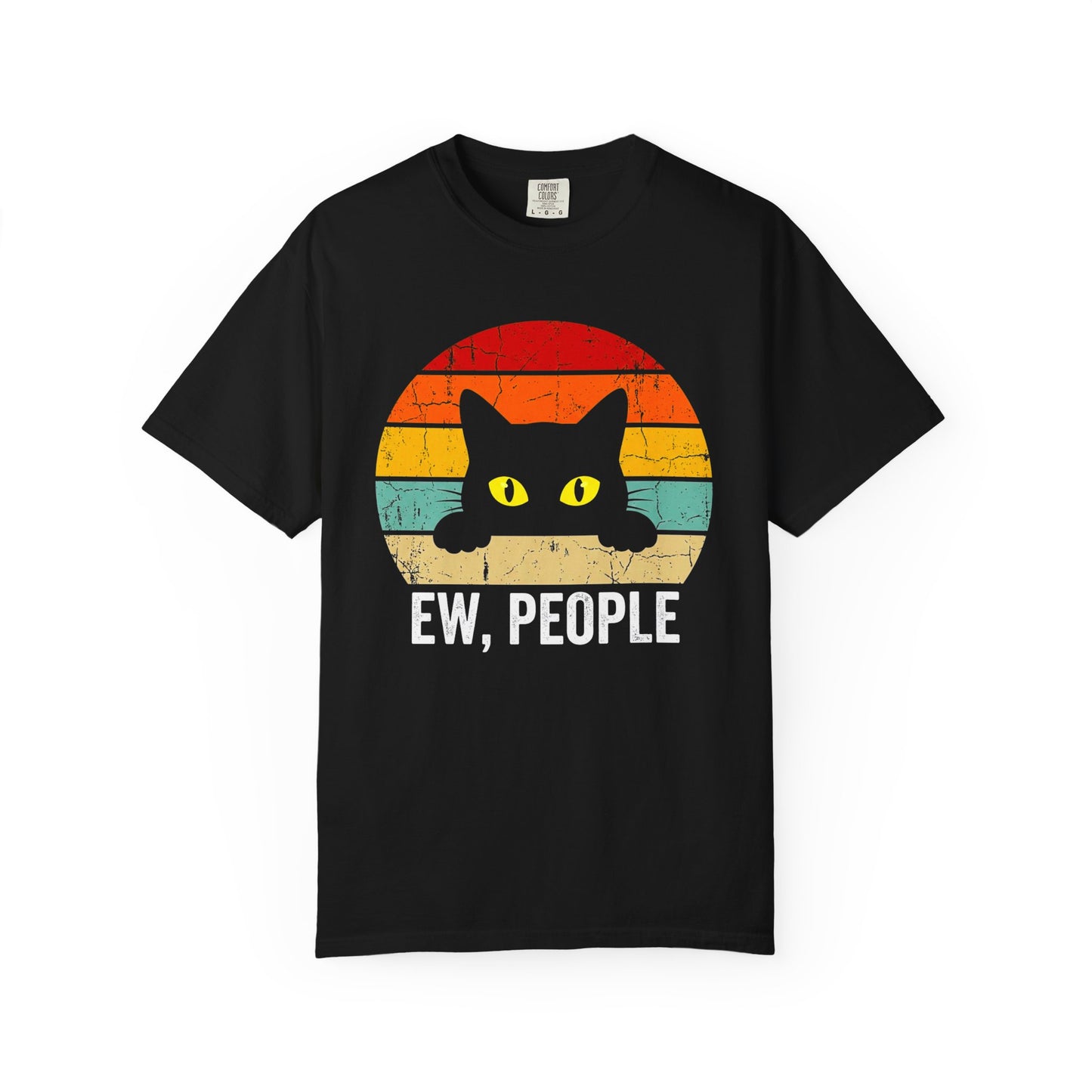 Ew, People Cat T-Shirt — Retro Sunset Graphic for Introverts & Cat Lovers