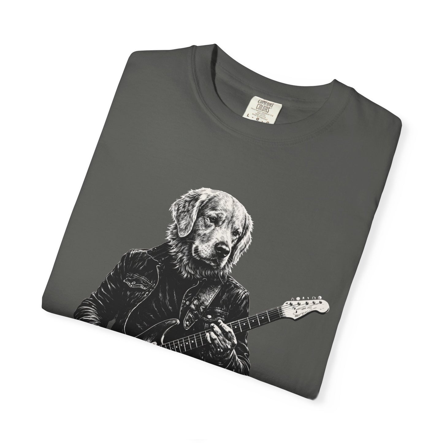 Golden Retriever Guitar Tee — Golden Playing Electric Guitar Design