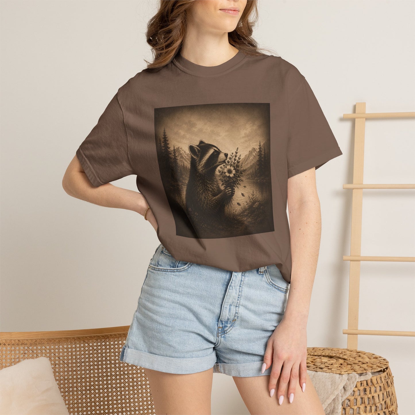 Raccoon with Roses Vintage T-Shirt — Moody Distressed Art
