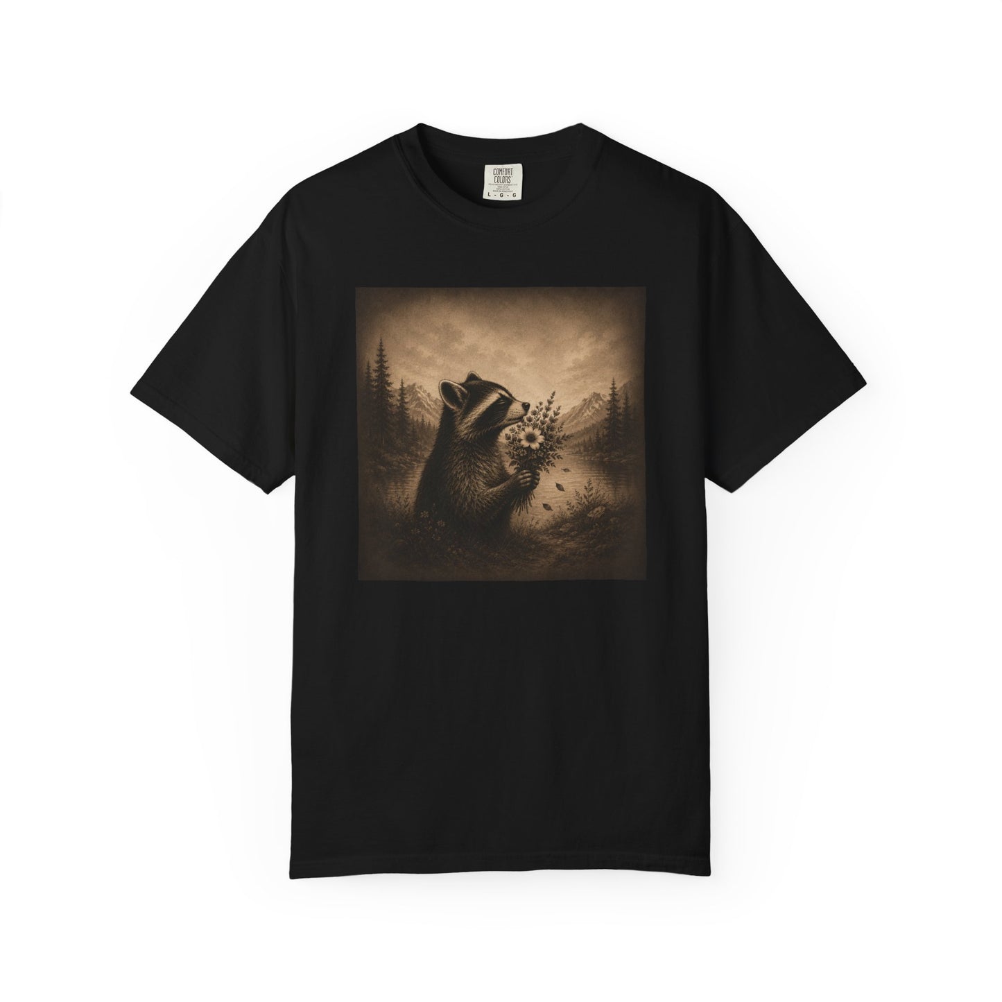 Raccoon with Roses Vintage T-Shirt — Moody Distressed Art