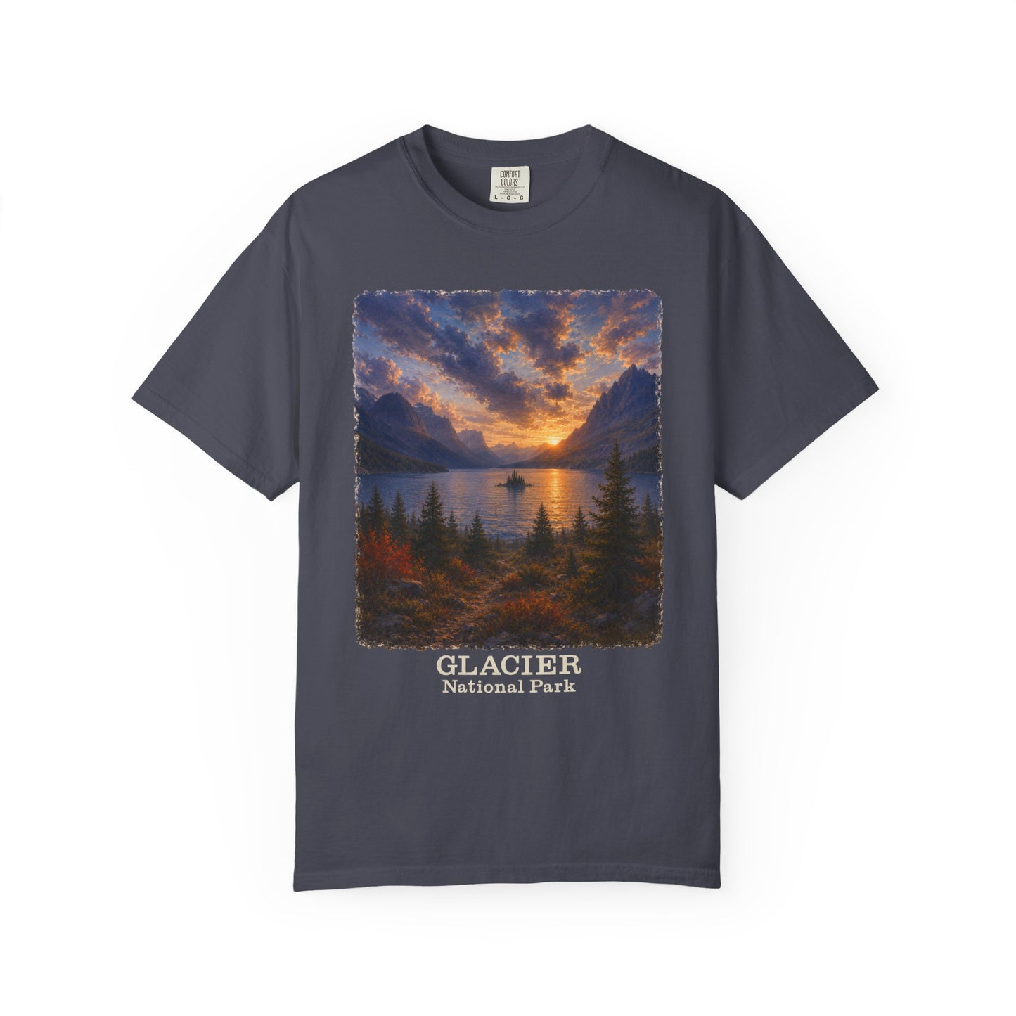 Glacier National Park Vintage Montana Landscape Sunset Scenic Wild Goose Island T-Shirt