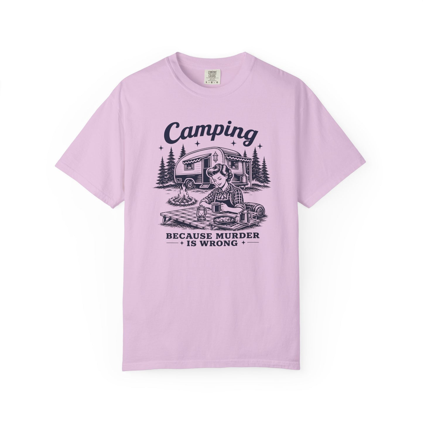 Camping Because Murder Is Wrong Vintage 1950s Camp T-Shirt