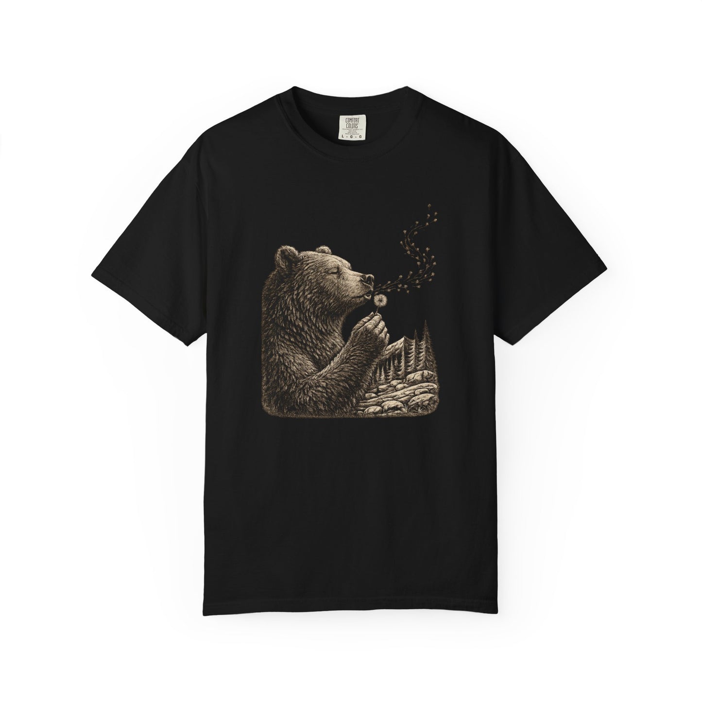 Bear Blowing Dandelion T-Shirt — Outdoor Enthusiast Woodland Nature Graphic Tee