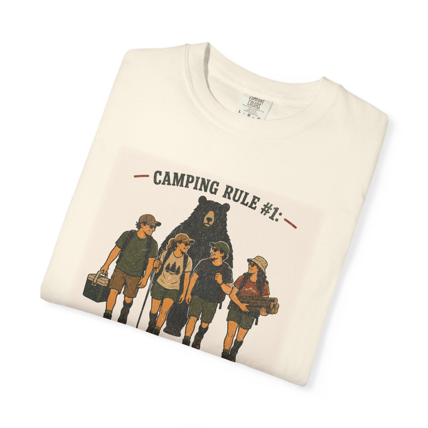 Camping Rule T-Shirt — “Always Camp with Slower Runners” Vintage Outdoor Tee
