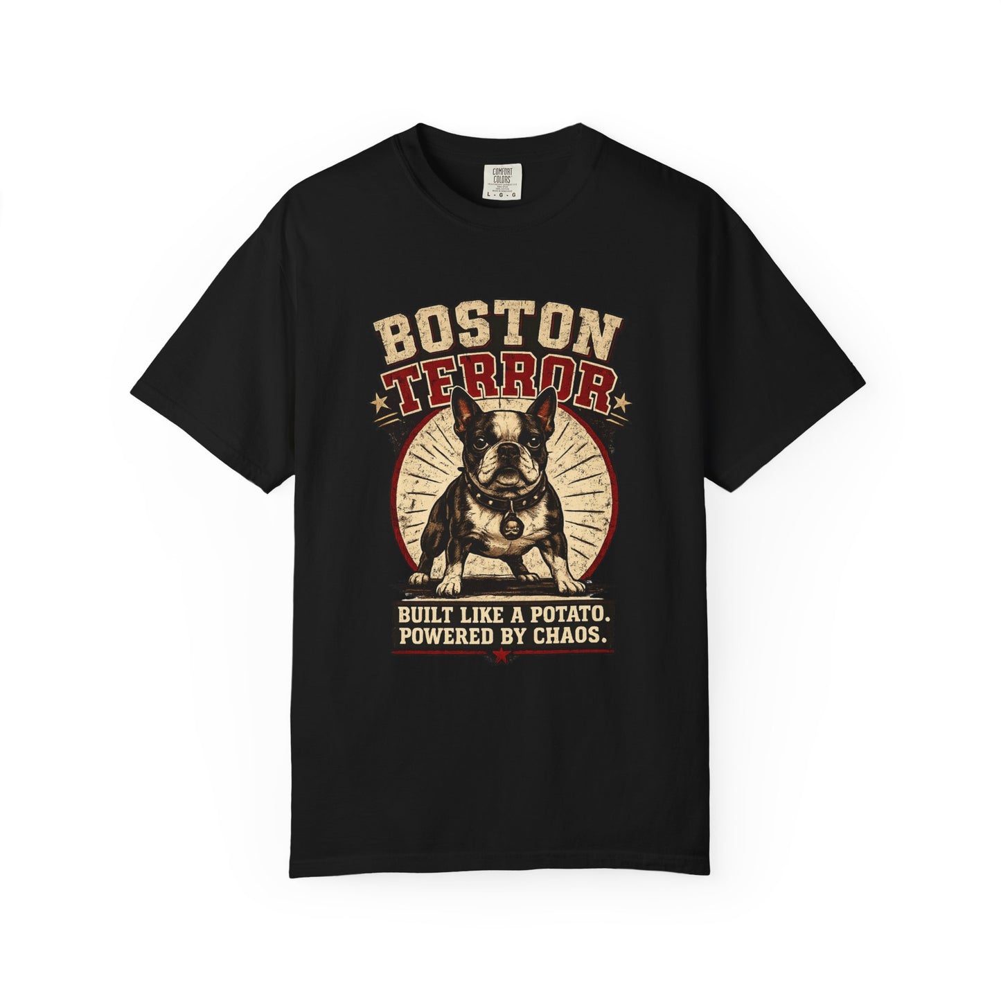 Boston TERROR Retro Boston Terrier T-Shirt — Built Like a Potato, Powered by Chaos