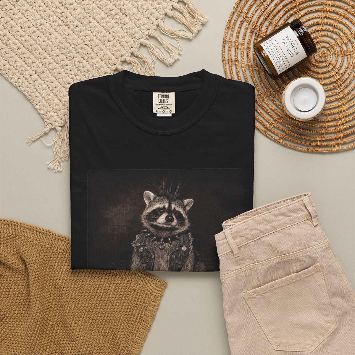 Punk Gothic Raccoon Graphic T-Shirt