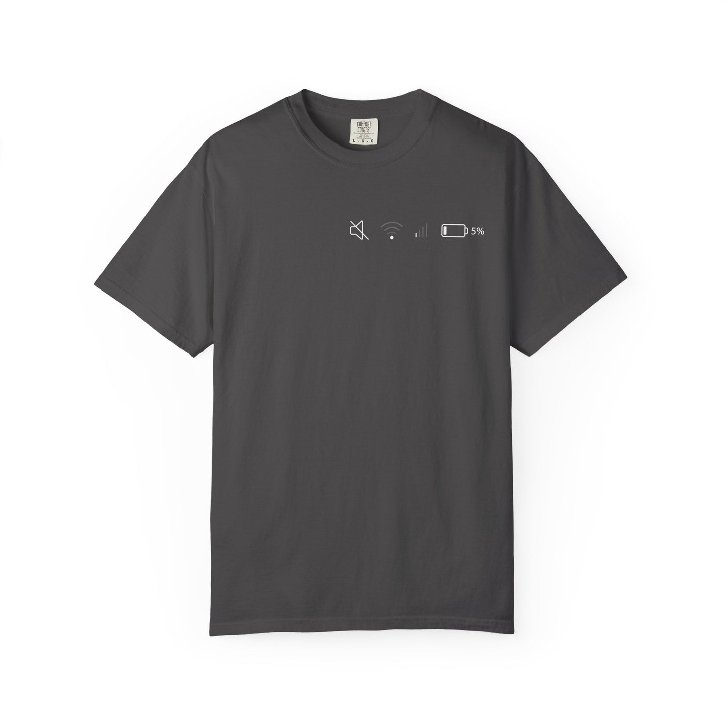 Low Battery • Muted • Low Wi‑Fi T-Shirt — Tech Life Indicator