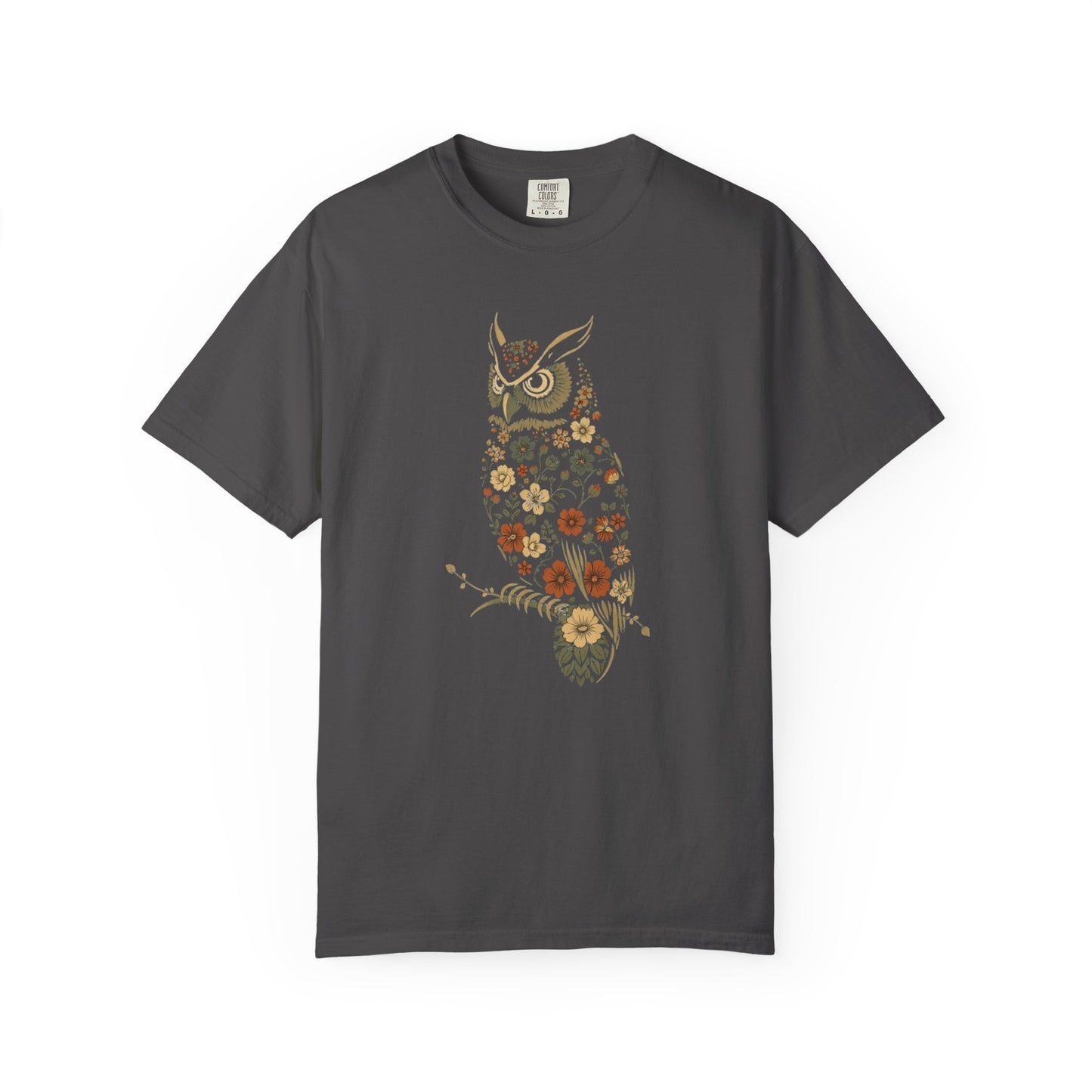 Owl Floral T-Shirt — Vintage Botanical Cottagecore Nature Owl Tee