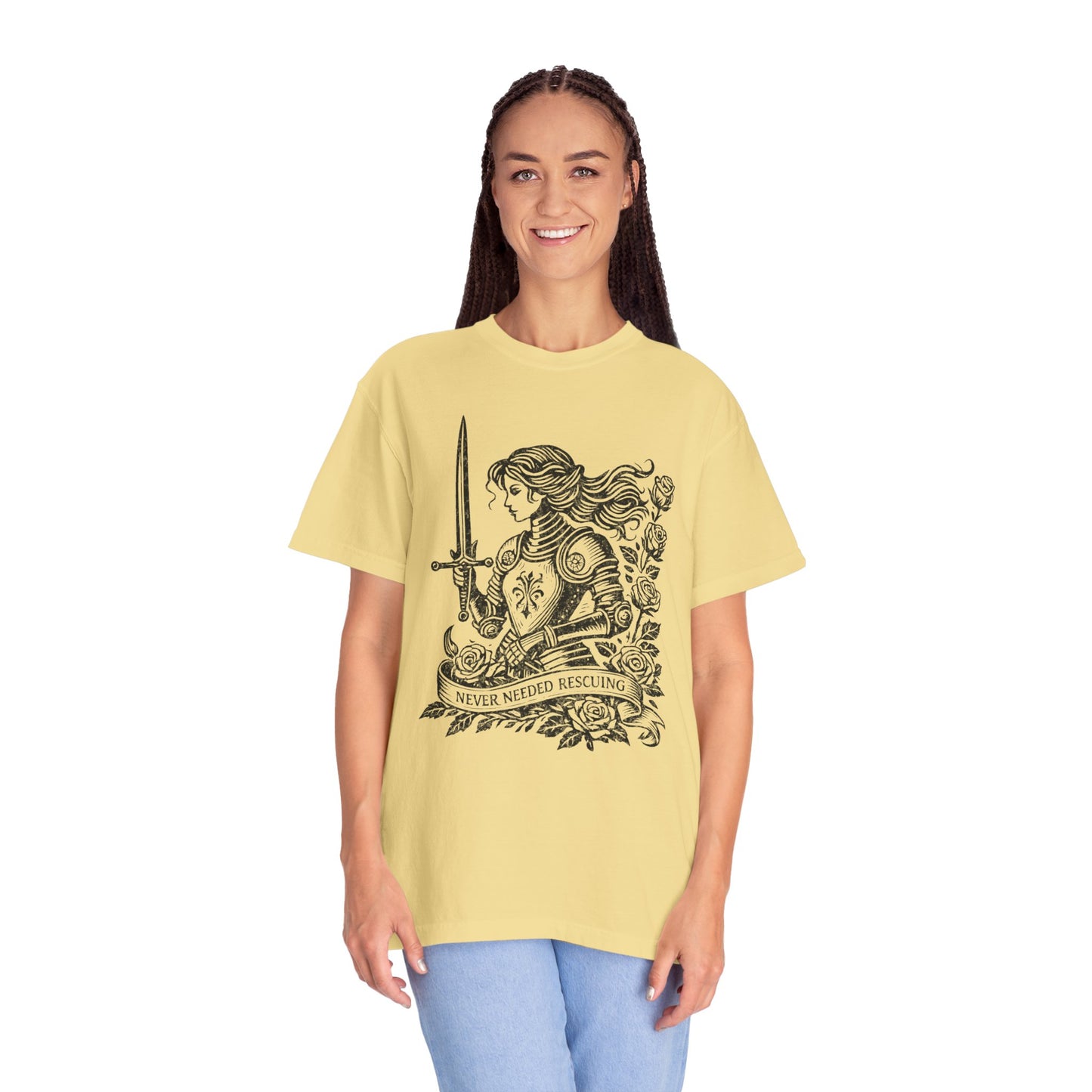 'Never Needed Rescuing' Feminist Female Knight Armor Graphic Tee