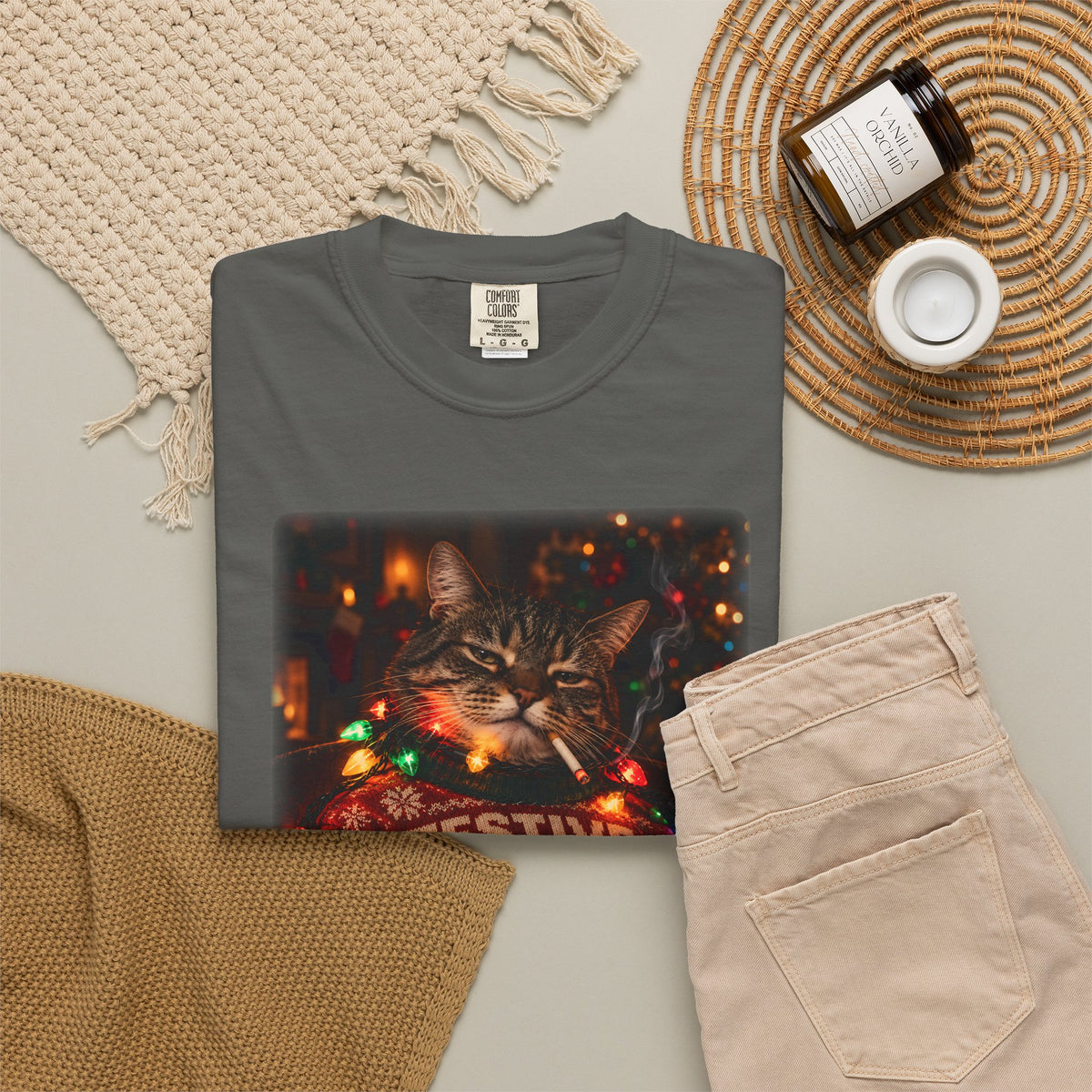 Festive as Fuck Christmas Cat Graphic T-Shirt
